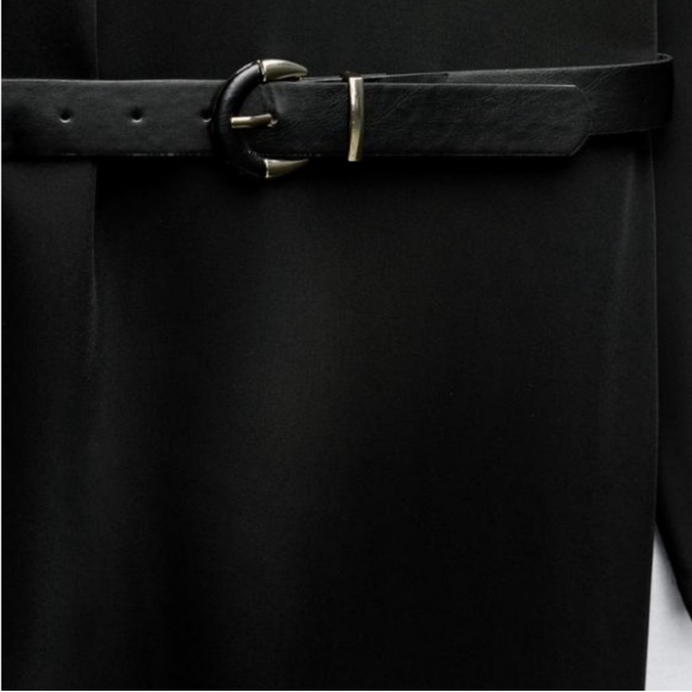 ZARA CLASSIC MIDI DRESS Black Size XS Belted - Picture 9 of 9